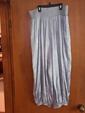 Anthropologie Pale Blue Smocked-Waist Balloon Pant Satin Finish L